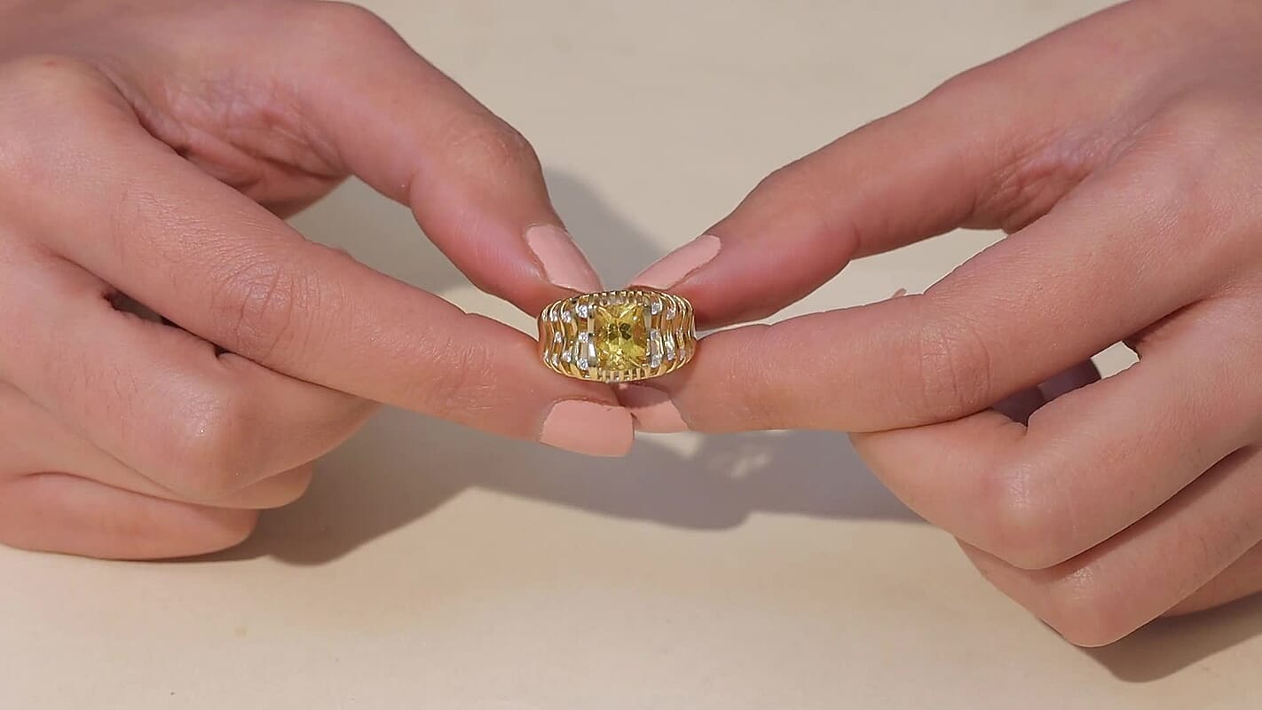 D'Joy Premium Golden Apatite, Moissanite Ring in 18K Vermeil YG Over Sterling Silver (Size 10.0) 2.50 ctw