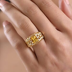 D'Joy Premium Golden Apatite and Moissanite 2.50 ctw Solar Crest Ring in 18K Vermeil Yellow Gold Over Sterling Silver (Size 6.0)