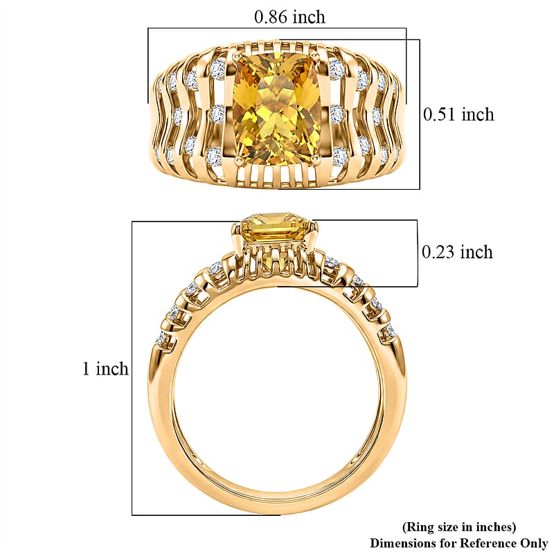 D'Joy Premium Golden Apatite and Moissanite 2.50 ctw Solar Crest Ring in 18K Vermeil Yellow Gold Over Sterling Silver (Size 6.0)