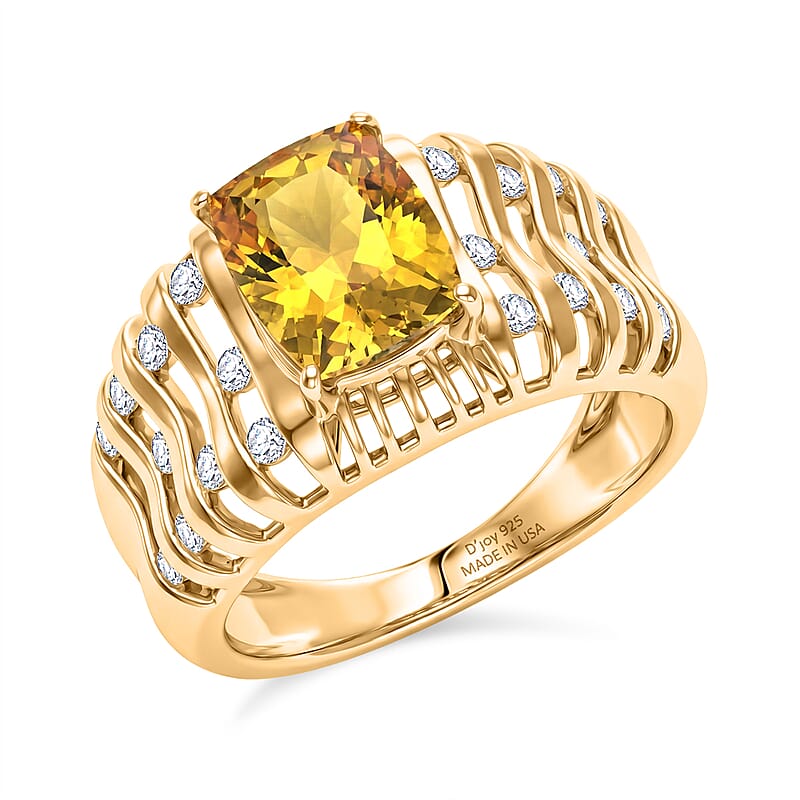 D'Joy Premium Golden Apatite and Moissanite 2.50 ctw Solar Crest Ring in 18K Vermeil Yellow Gold Over Sterling Silver (Size 7.0)
