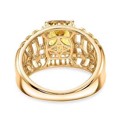 D'Joy Premium Golden Apatite and Moissanite 2.50 ctw Solar Crest Ring in 18K Vermeil Yellow Gold Over Sterling Silver (Size 7.0)