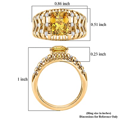 D'Joy Premium Golden Apatite and Moissanite 2.50 ctw Solar Crest Ring in 18K Vermeil Yellow Gold Over Sterling Silver (Size 7.0)