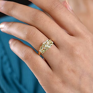 D'Joy Premium Tanzanian Mint Garnet and Moissanite 1.70 ctw Nature Cluster Ring in 18K Vermeil Yellow Gold Over Sterling Silver (Size 10.0)