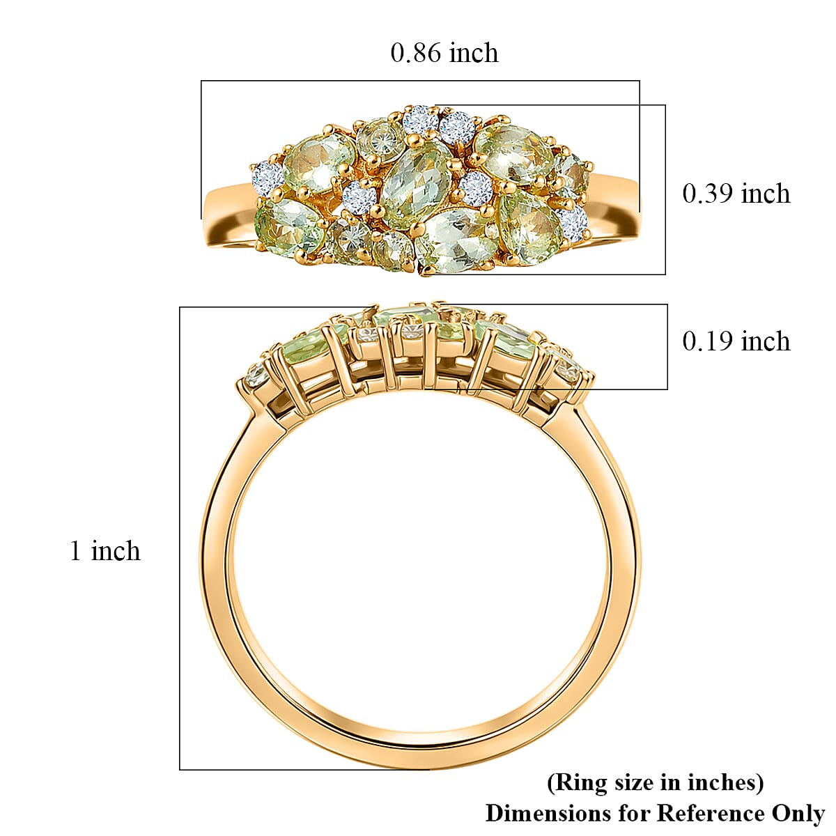 D'Joy Premium Tanzanian Mint Garnet and Moissanite 1.70 ctw Nature Cluster Ring in 18K Vermeil Yellow Gold Over Sterling Silver (Size 10.0)