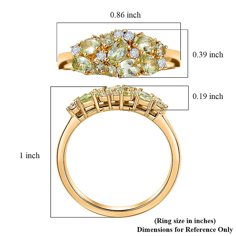 D'Joy Premium Tanzanian Mint Garnet and Moissanite 1.70 ctw Nature Cluster Ring in 18K Vermeil Yellow Gold Over Sterling Silver (Size 6.0)
