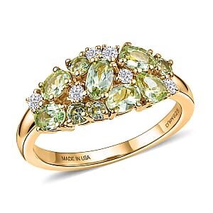 D'Joy Premium Tanzanian Mint Garnet and Moissanite 1.70 ctw Nature Cluster Ring in 18K Vermeil Yellow Gold Over Sterling Silver (Size 7.0)