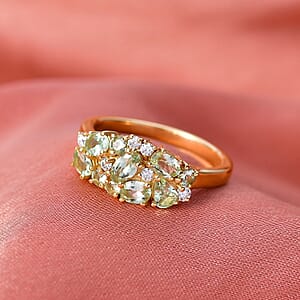 D'Joy Premium Tanzanian Mint Garnet and Moissanite 1.70 ctw Nature Cluster Ring in 18K Vermeil Yellow Gold Over Sterling Silver (Size 7.0)