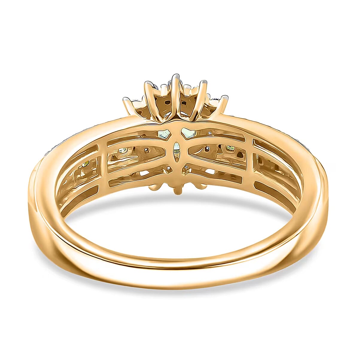 D'Joy Premium Tanzanian Mint Garnet and Moissanite 1.10 ctw Bloom Halo Ring in 18K Vermeil Yellow Gold Over Sterling Silver (Size 10.0) image number 6