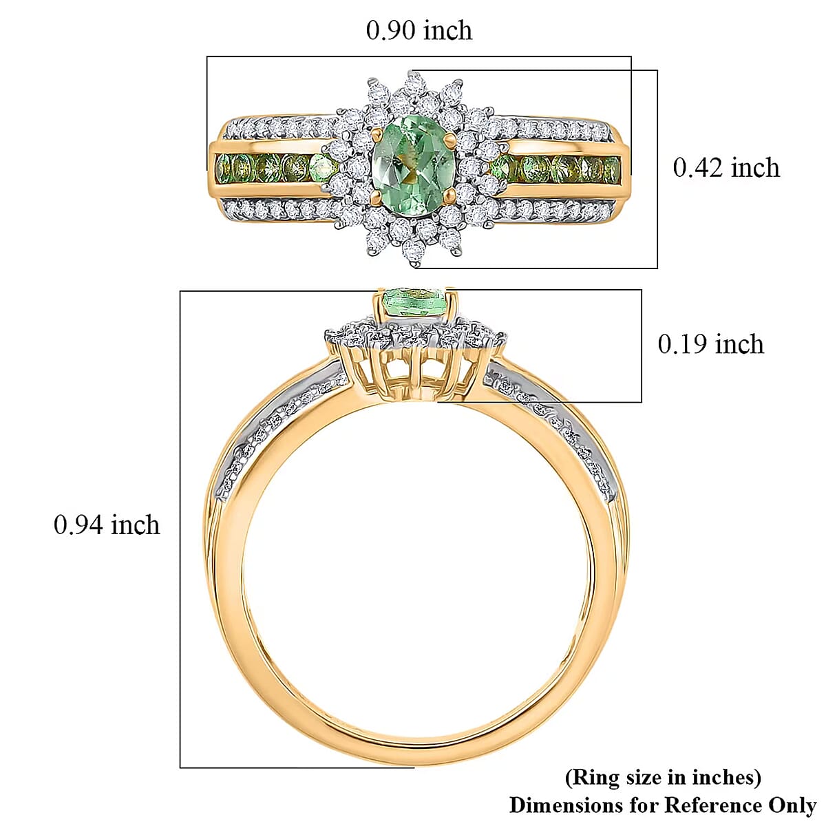 D'Joy Premium Tanzanian Mint Garnet and Moissanite 1.10 ctw Bloom Halo Ring in 18K Vermeil Yellow Gold Over Sterling Silver (Size 6.0) image number 5