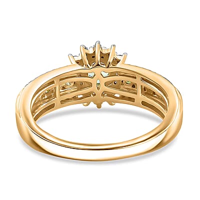 D'Joy Premium Tanzanian Mint Garnet and Moissanite 1.10 ctw Bloom Halo Ring in 18K Vermeil Yellow Gold Over Sterling Silver (Size 6.0)