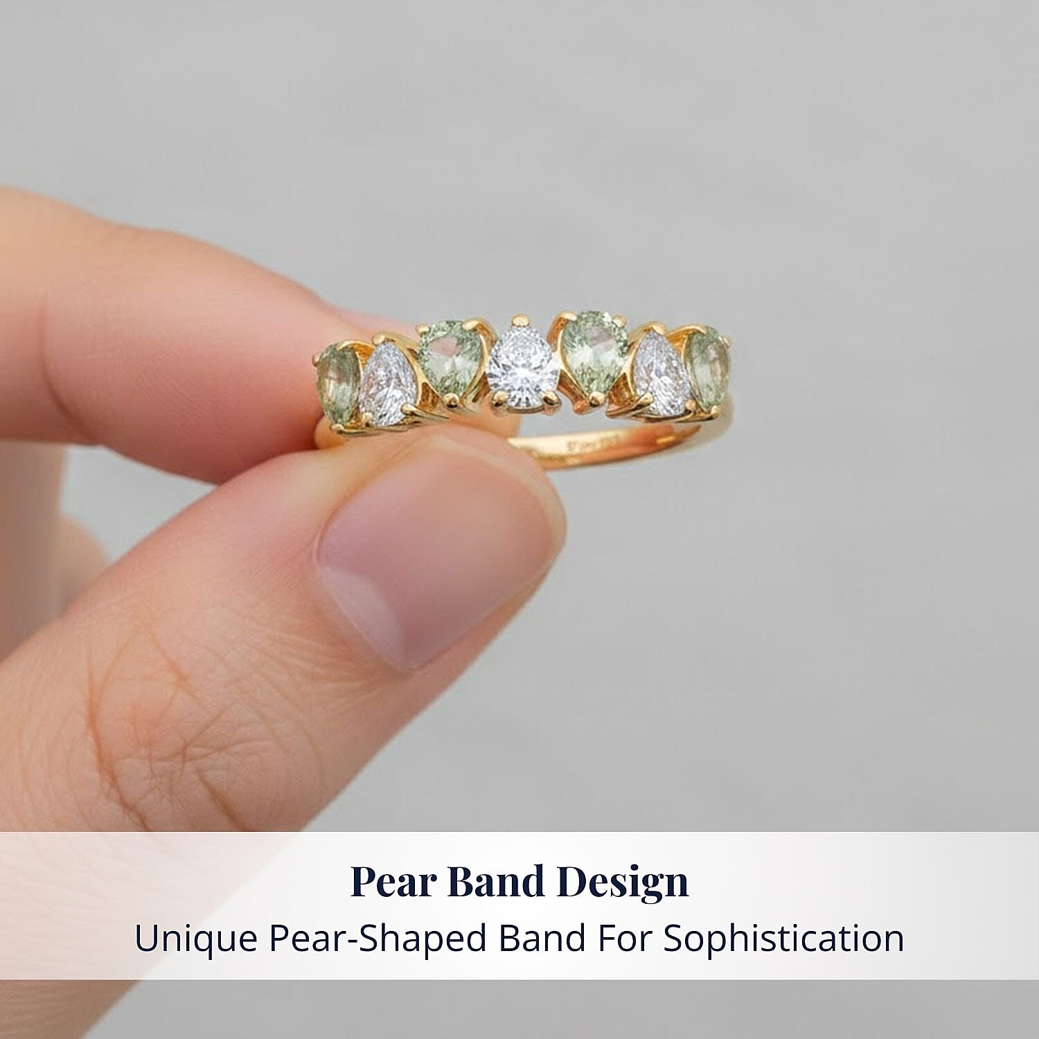 D'Joy Premium Tanzanian Mint Garnet and Moissanite 1.10 ctw Pear Band Ring in 18K Vermeil Yellow Gold Over Sterling Silver (Size 10.0)