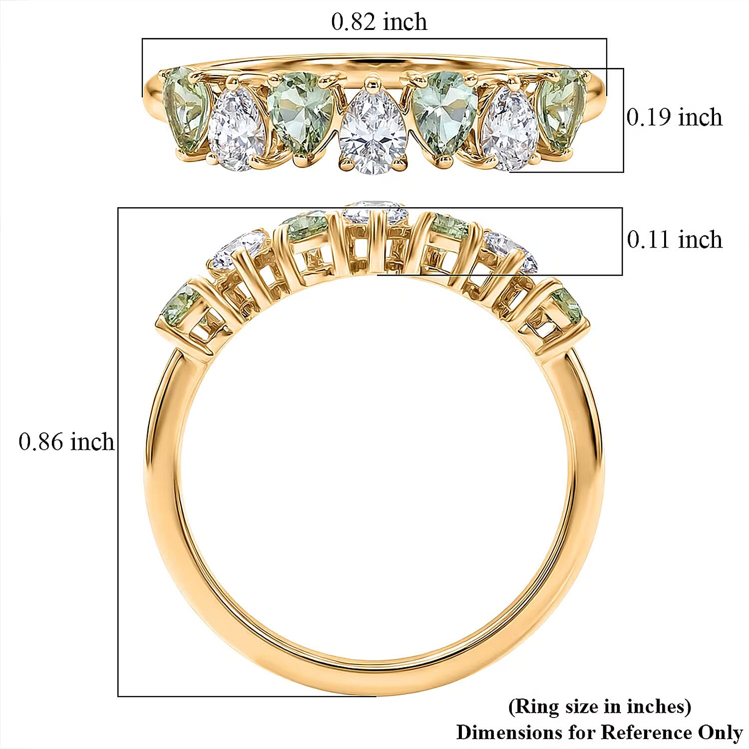 D'Joy Premium Tanzanian Mint Garnet and Moissanite 1.10 ctw Pear Band Ring in 18K Vermeil Yellow Gold Over Sterling Silver (Size 10.0)
