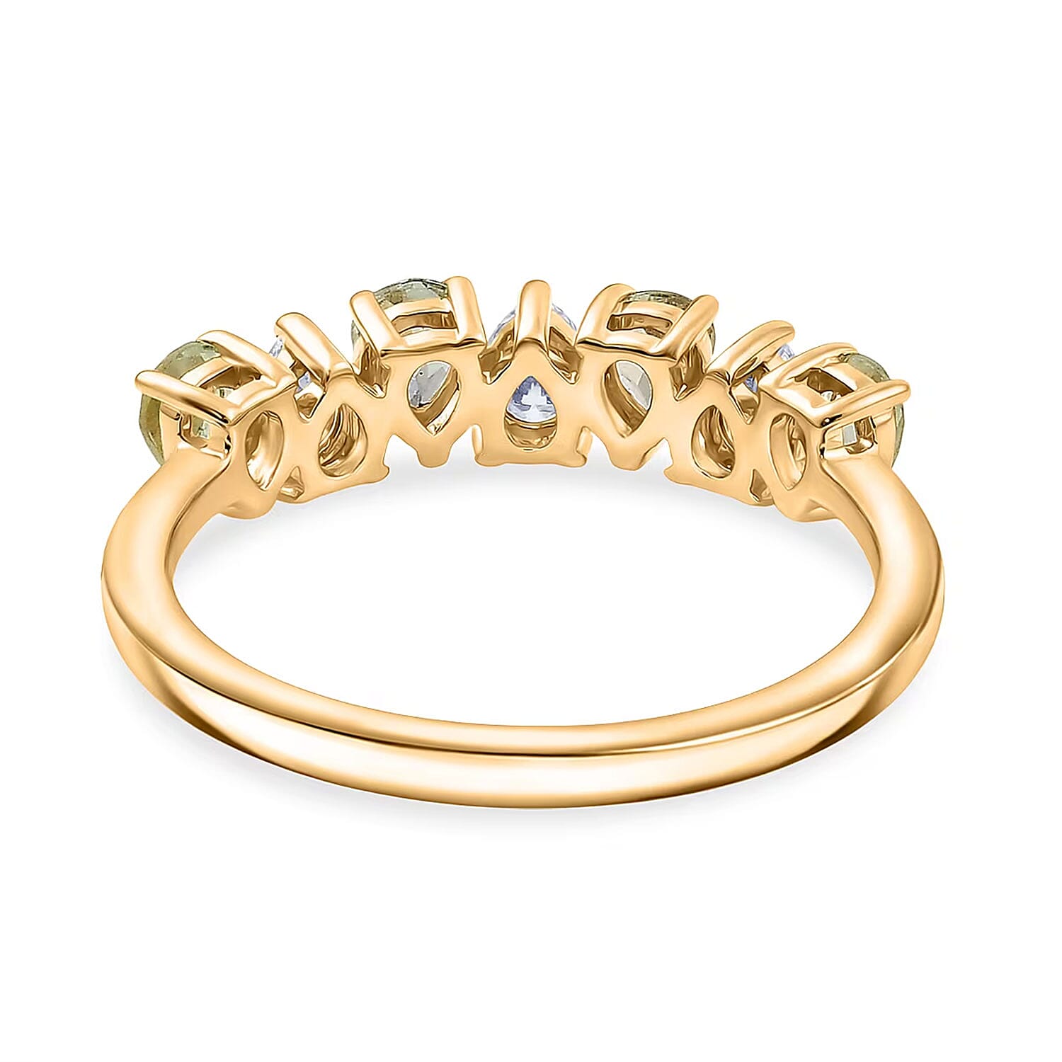 D'Joy Premium Tanzanian Mint Garnet and Moissanite 1.10 ctw Pear Band Ring in 18K Vermeil Yellow Gold Over Sterling Silver (Size 10.0)