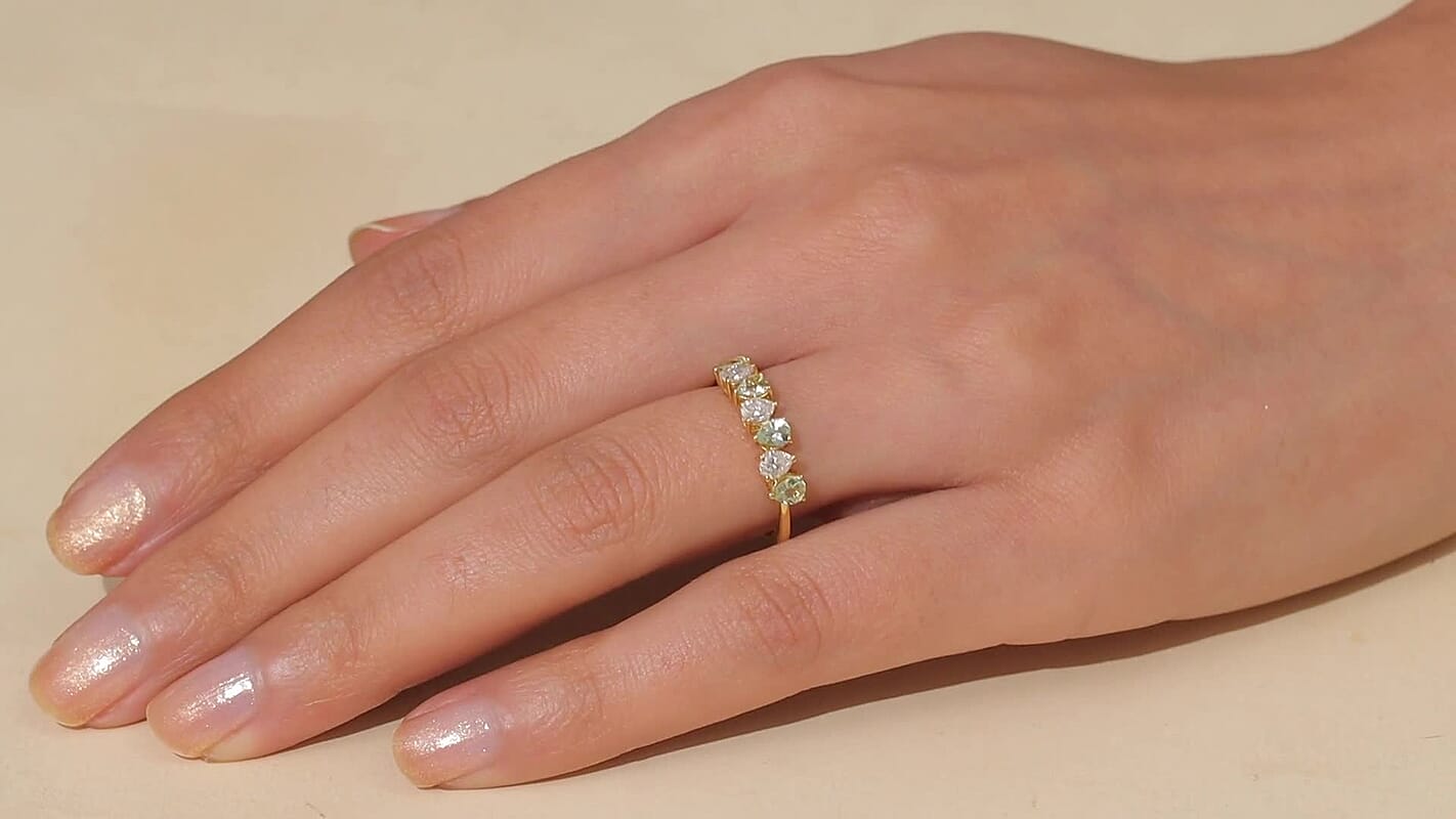 D'Joy Premium Tanzanian Mint Garnet, Moissanite Ring in 18K Vermeil YG Over Sterling Silver (Size 10.0) 1.10 ctw