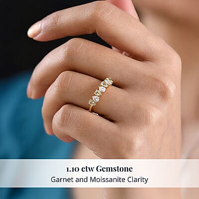 D'Joy Premium Tanzanian Mint Garnet and Moissanite 1.10 ctw Pear Band Ring in 18K Vermeil Yellow Gold Over Sterling Silver (Size 7.0)