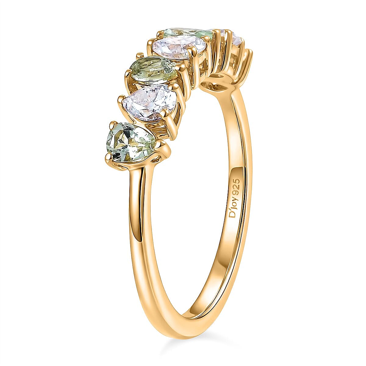 D'Joy Premium Tanzanian Mint Garnet and Moissanite 1.10 ctw Pear Band Ring in 18K Vermeil Yellow Gold Over Sterling Silver (Size 7.0) image number 3