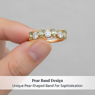 D'Joy Premium Tanzanian Mint Garnet and Moissanite 1.10 ctw Pear Band Ring in 18K Vermeil Yellow Gold Over Sterling Silver (Size 7.0)