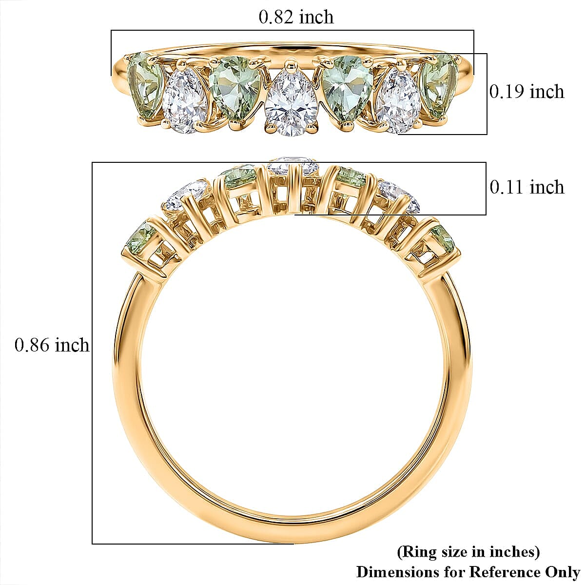 D'Joy Premium Tanzanian Mint Garnet and Moissanite 1.10 ctw Pear Band Ring in 18K Vermeil Yellow Gold Over Sterling Silver (Size 7.0) image number 5