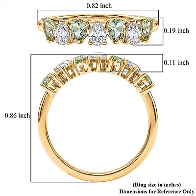 D'Joy Premium Tanzanian Mint Garnet and Moissanite 1.10 ctw Pear Band Ring in 18K Vermeil Yellow Gold Over Sterling Silver (Size 7.0)