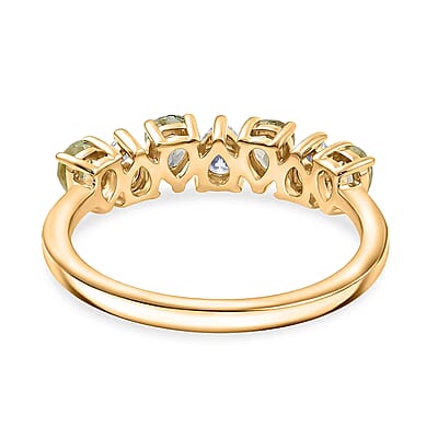 D'Joy Premium Tanzanian Mint Garnet and Moissanite 1.10 ctw Pear Band Ring in 18K Vermeil Yellow Gold Over Sterling Silver (Size 7.0)