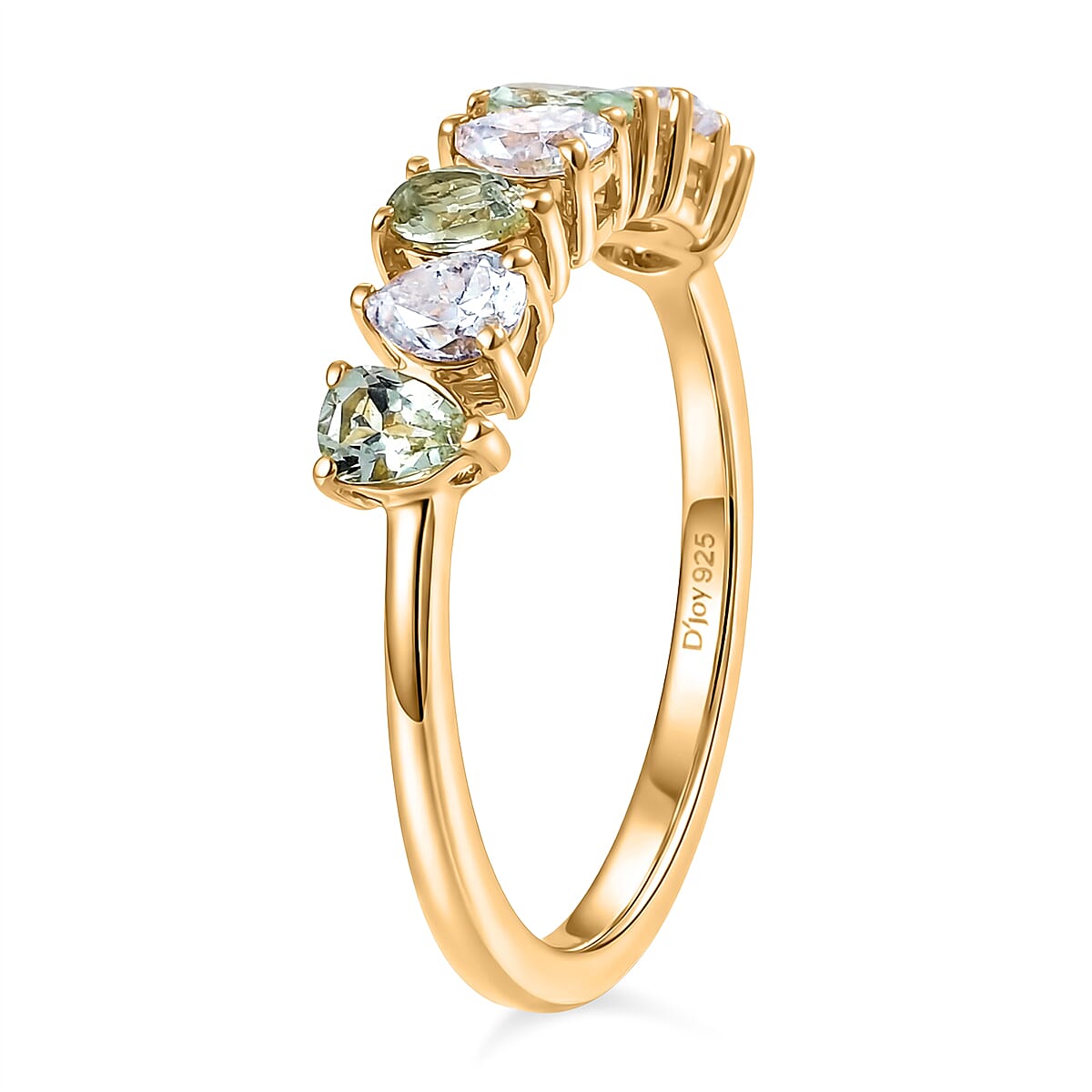 D'Joy Premium Tanzanian Mint Garnet and Moissanite 1.10 ctw Pear Band Ring in 18K Vermeil Yellow Gold Over Sterling Silver (Size 8.0) image number 3
