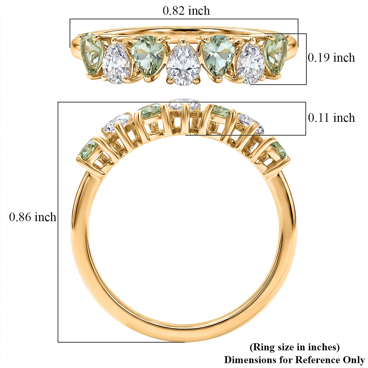 D'Joy Premium Tanzanian Mint Garnet and Moissanite 1.10 ctw Pear Band Ring in 18K Vermeil Yellow Gold Over Sterling Silver (Size 8.0) image number 5
