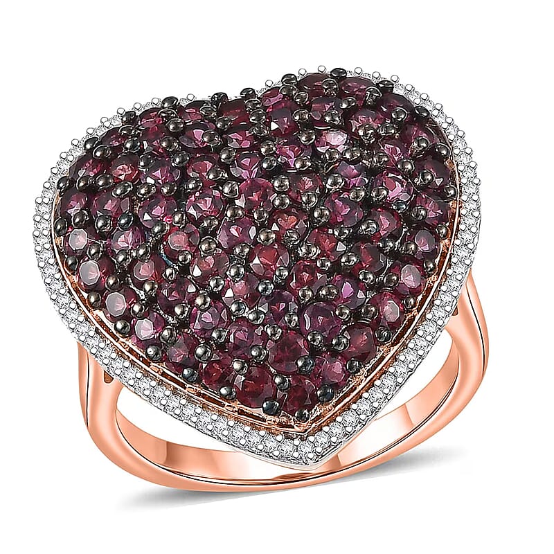 D'Joy Premium Anthill Garnet and Moissanite 3.50 ctw Heart Ring in 18K Vermeil Rose Gold Over Sterling Silver (Size 10.0)