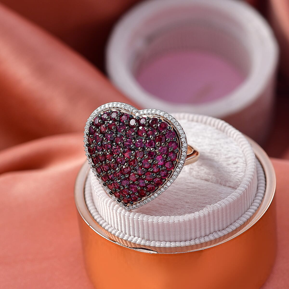 D'Joy Premium Anthill Garnet and Moissanite 3.50 ctw Heart Ring in 18K Vermeil Rose Gold Over Sterling Silver (Size 10.0) (Del. in 5-7 Days)  image number 1