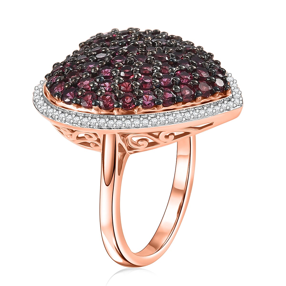 D'Joy Premium Anthill Garnet and Moissanite 3.50 ctw Heart Ring in 18K Vermeil Rose Gold Over Sterling Silver (Size 10.0) (Del. in 5-7 Days)  image number 3
