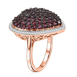 D'Joy Premium Anthill Garnet and Moissanite 3.50 ctw Heart Ring in 18K Vermeil Rose Gold Over Sterling Silver (Size 10.0) (Del. in 5-7 Days) 