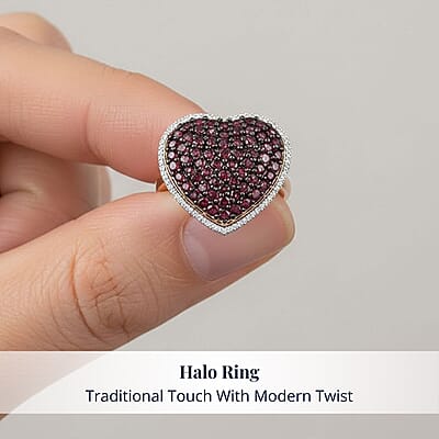 D'Joy Premium Anthill Garnet and Moissanite 3.50 ctw Heart Ring in 18K Vermeil Rose Gold Over Sterling Silver (Size 10.0)