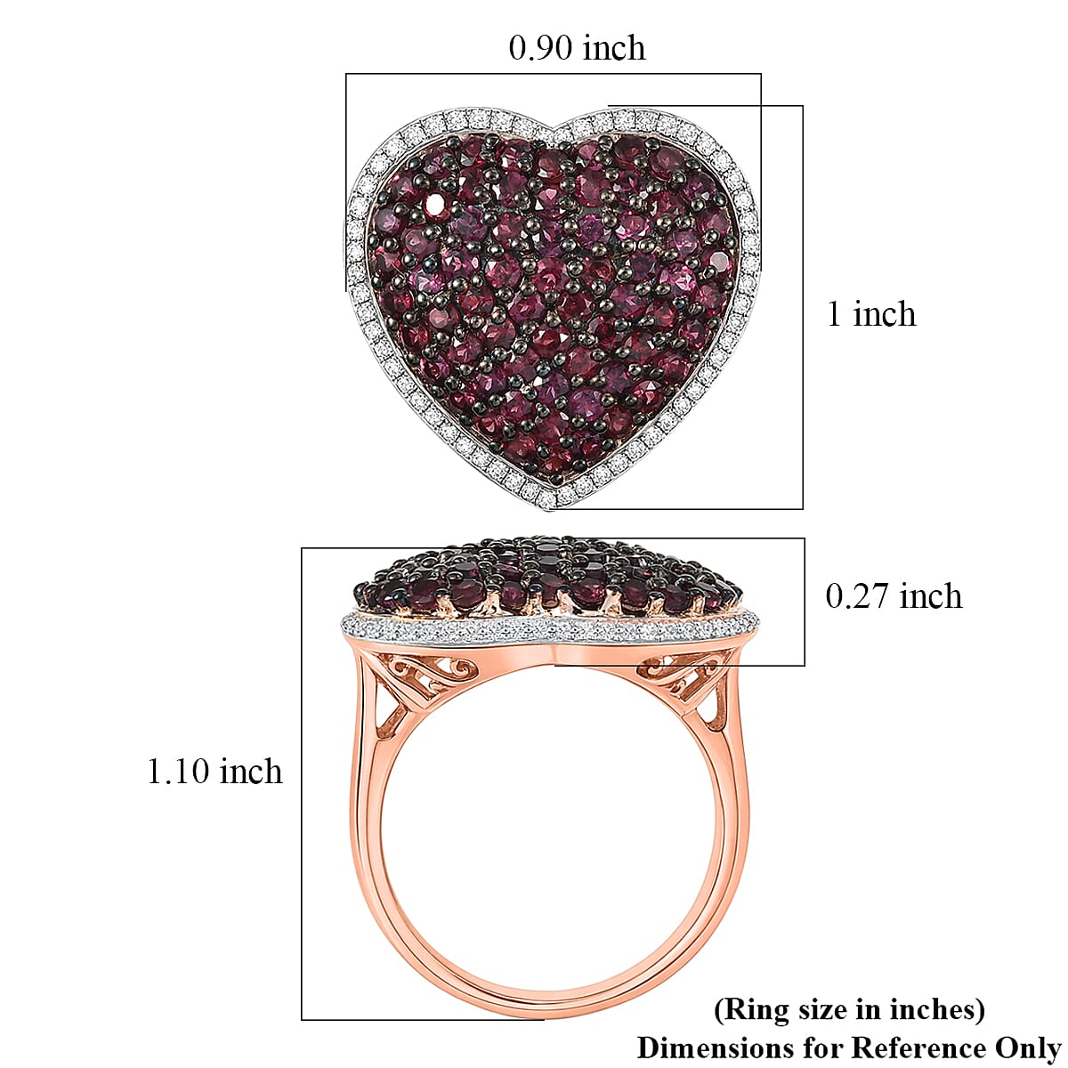 D'Joy Premium Anthill Garnet and Moissanite 3.50 ctw Heart Ring in 18K Vermeil Rose Gold Over Sterling Silver (Size 10.0) (Del. in 5-7 Days)  image number 5