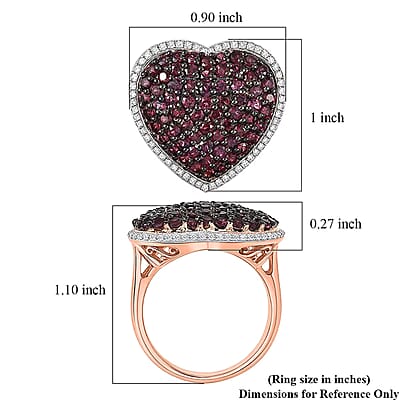 D'Joy Premium Anthill Garnet and Moissanite 3.50 ctw Heart Ring in 18K Vermeil Rose Gold Over Sterling Silver (Size 10.0)