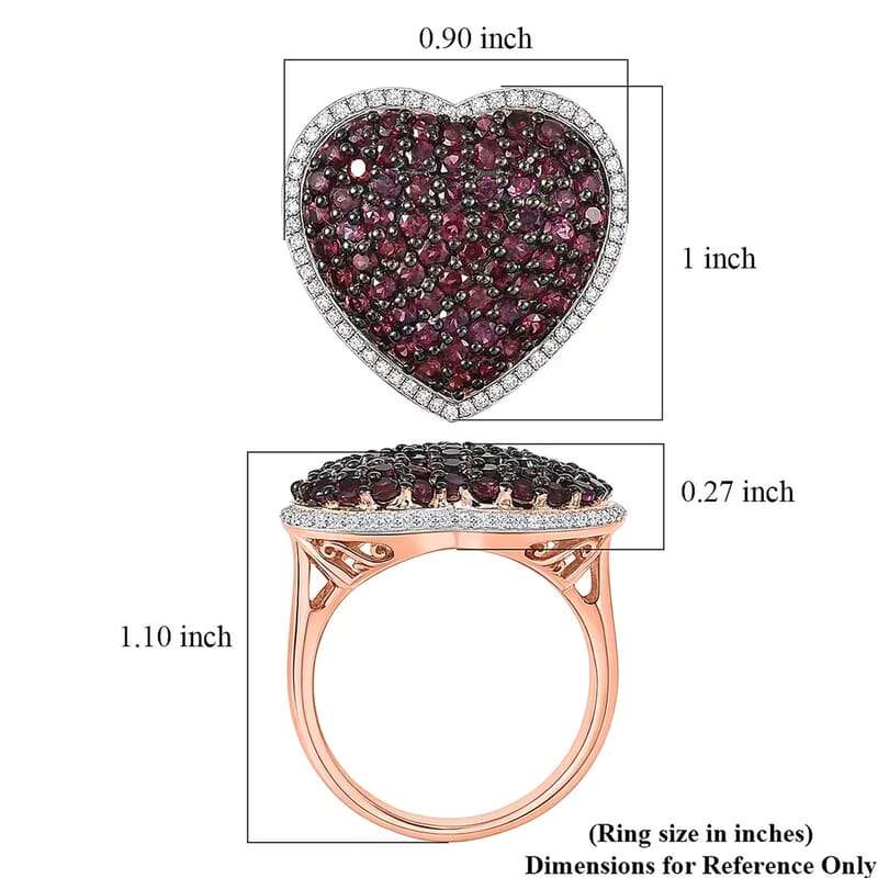 D'Joy Premium Anthill Garnet and Moissanite 3.50 ctw Heart Ring in 18K Vermeil Rose Gold Over Sterling Silver (Size 10.0)