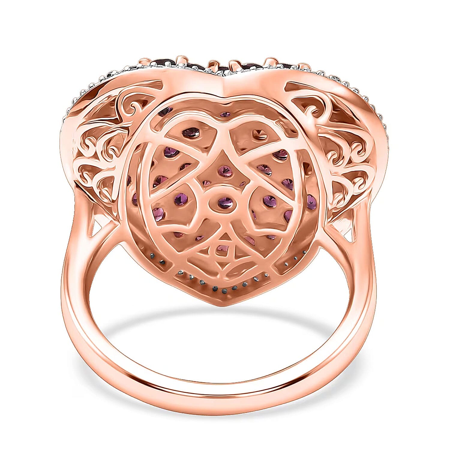D'Joy Premium Anthill Garnet and Moissanite 3.50 ctw Heart Ring in 18K Vermeil Rose Gold Over Sterling Silver (Size 10.0)
