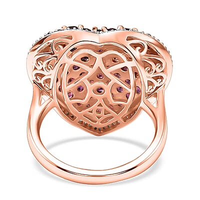 D'Joy Premium Anthill Garnet and Moissanite 3.50 ctw Heart Ring in 18K Vermeil Rose Gold Over Sterling Silver (Size 10.0)