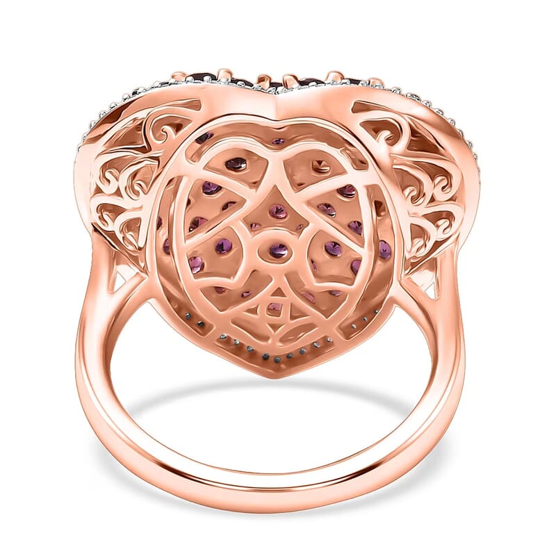 D'Joy Premium Anthill Garnet and Moissanite 3.50 ctw Heart Ring in 18K Vermeil Rose Gold Over Sterling Silver (Size 10.0)
