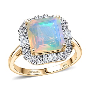 Certified AAA Ethiopian Welo Opal, Lab Grown Diamond Ring in 10K Yellow Gold 3.30 ctw (Size 9.5)