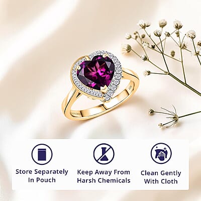 Certified and Appraised Luxoro AAA Radiant Ember Garnet, Diamond Heart Ring in 10K Yellow Gold 3.00 ctw (Size 5.0)