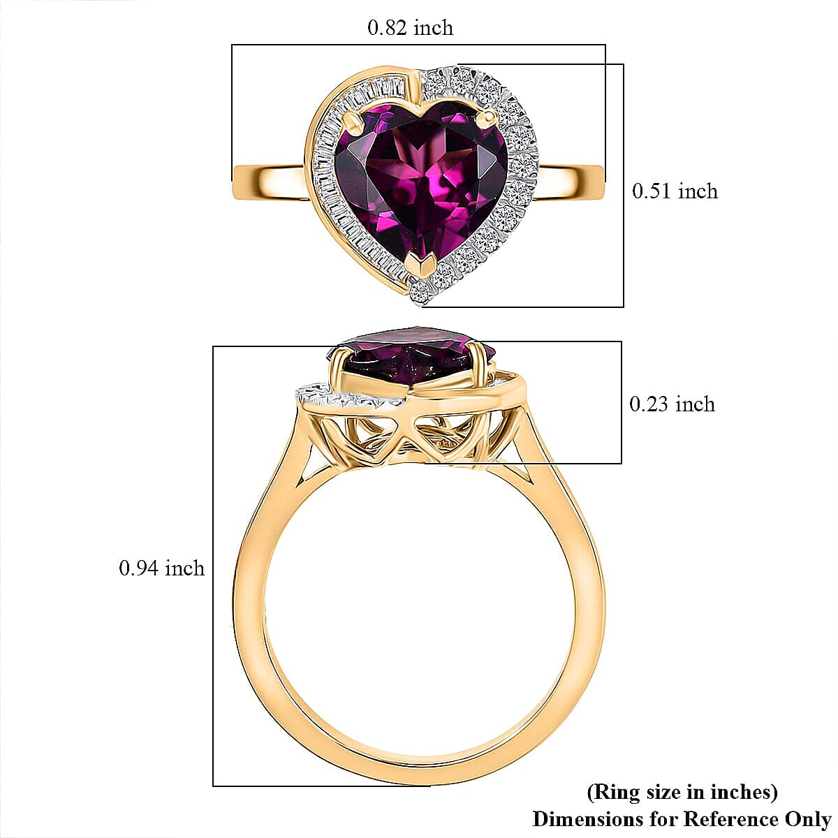 Doorbuster Certified & Appraised Luxoro AAA Radiant Ember Garnet and G-H I2 Diamond 3.00 ctw Heart Ring in 10K Yellow Gold (Size 5.0) image number 3