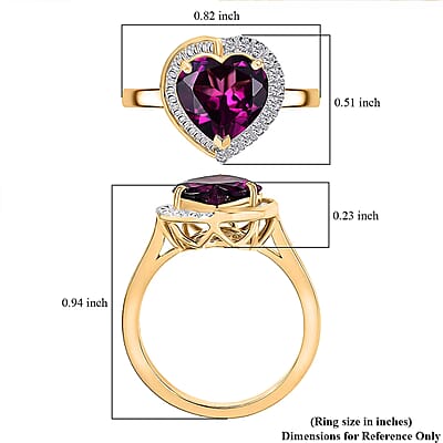 Certified and Appraised Luxoro AAA Radiant Ember Garnet, Diamond Heart Ring in 10K Yellow Gold 3.00 ctw (Size 5.0)