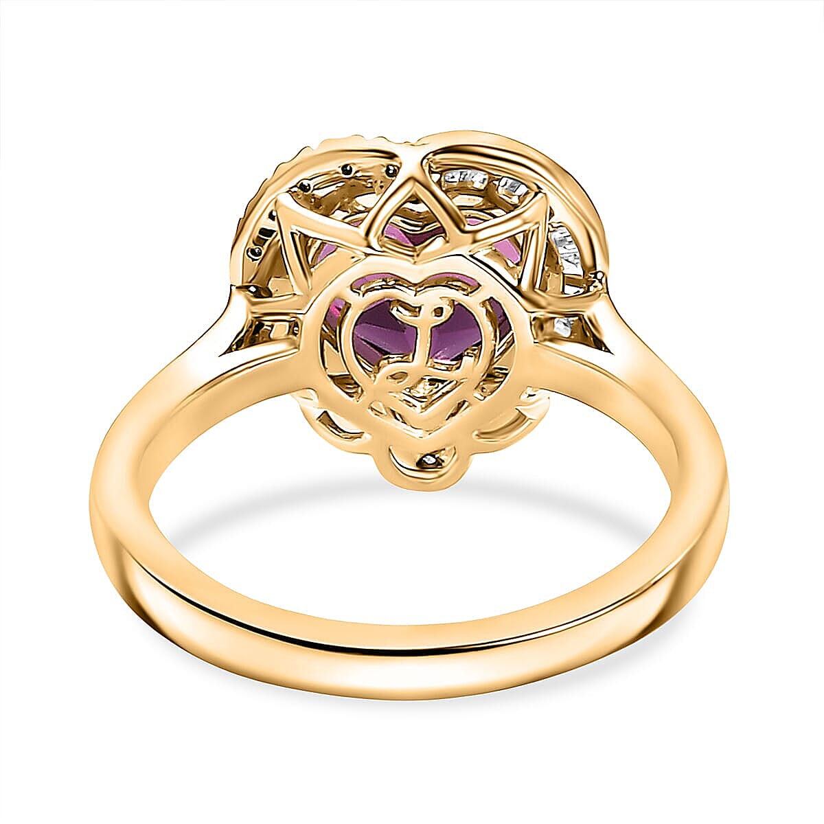 Doorbuster Certified & Appraised Luxoro AAA Radiant Ember Garnet and G-H I2 Diamond 3.00 ctw Heart Ring in 10K Yellow Gold (Size 7.5) image number 4