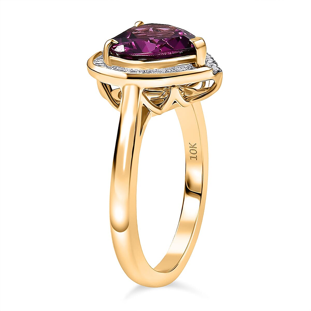 Doorbuster Certified & Appraised Luxoro AAA Radiant Ember Garnet and G-H I2 Diamond 3.00 ctw Heart Ring in 10K Yellow Gold (Size 9.5) image number 3
