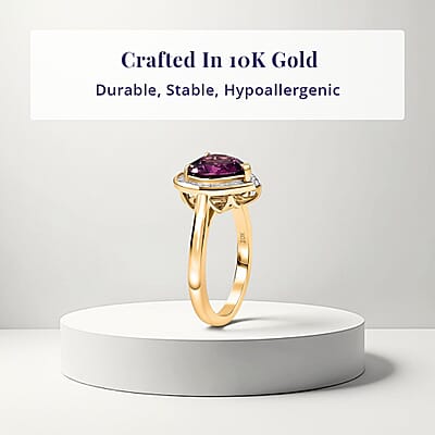 Certified and Appraised Luxoro AAA Radiant Ember Garnet, Diamond Heart Ring in 10K Yellow Gold 3.00 ctw (Size 12.0)