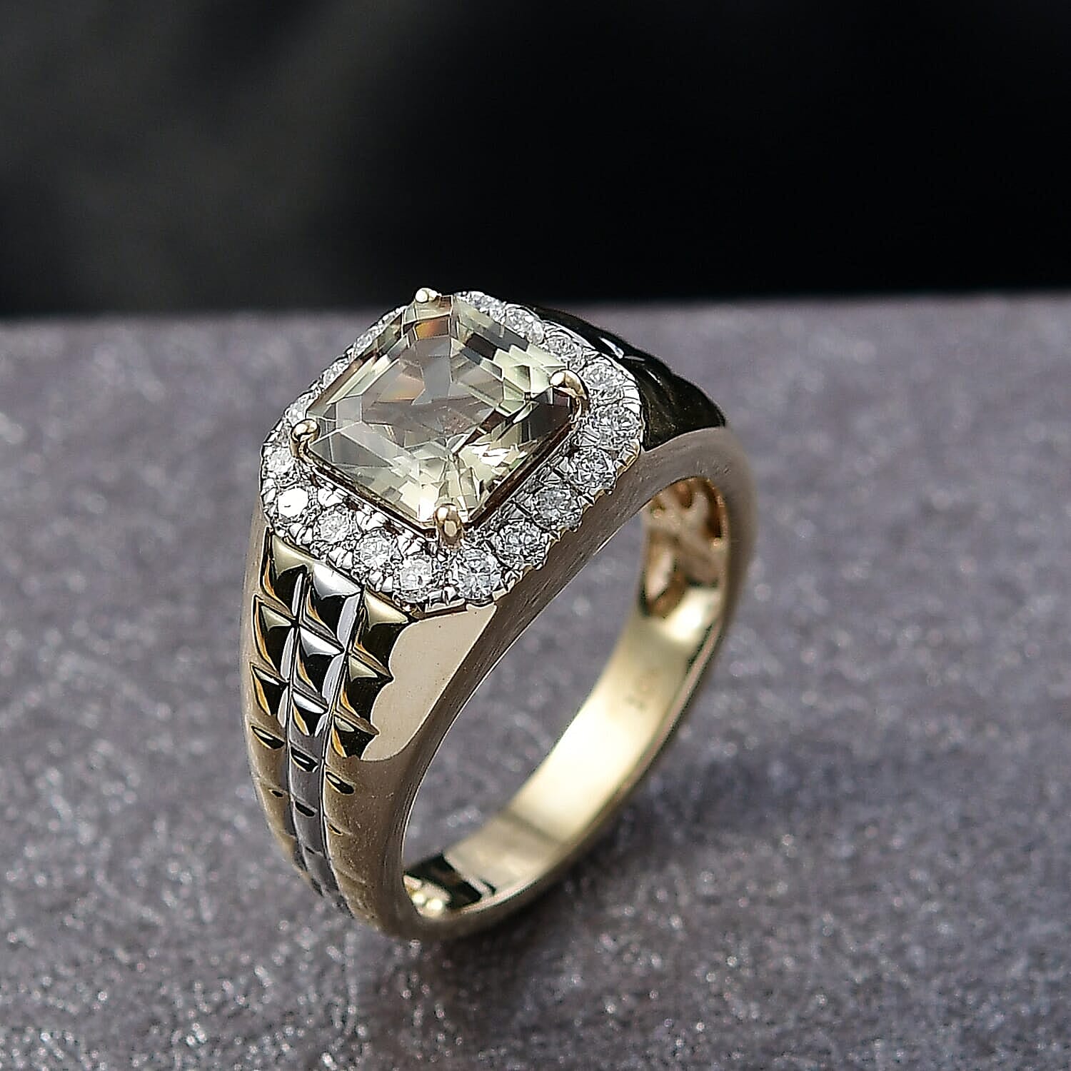Certified and Appraised AAA Turkizite, Lab Grown Diamond Art Deco Men's Ring in 10K Yellow and White Gold 3.20 ctw (Size 8.5)