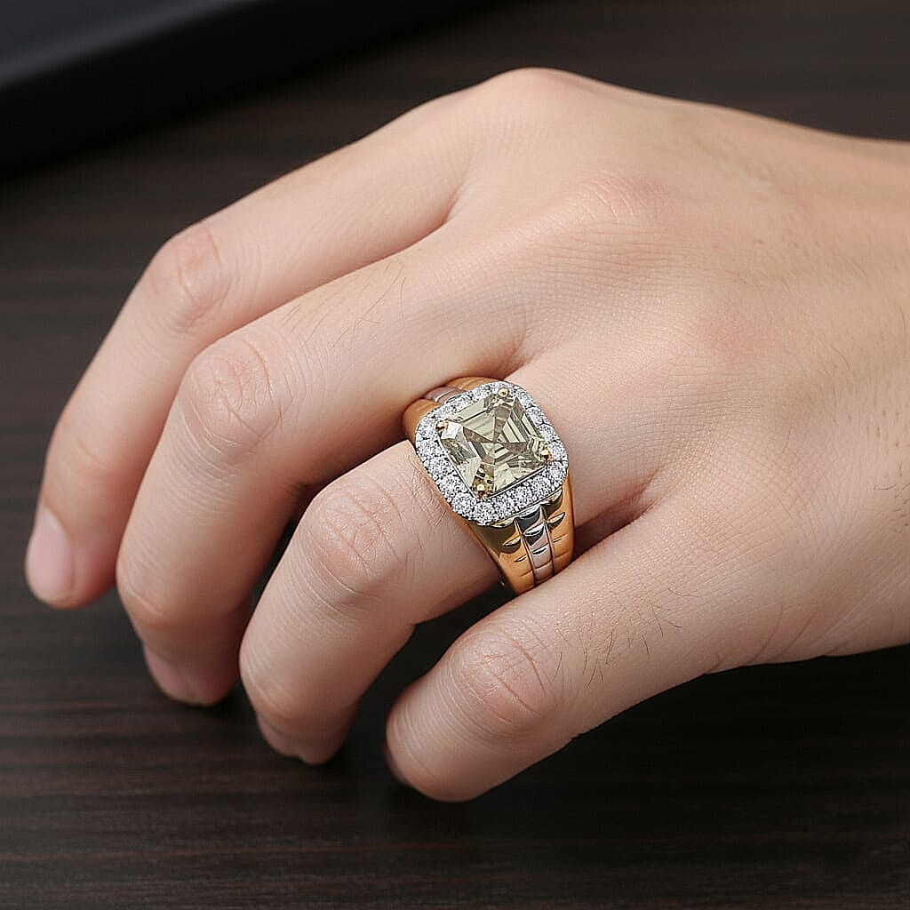 Certified and Appraised AAA Turkizite, Lab Grown Diamond Art Deco Men's Ring in 10K Yellow and White Gold 3.20 ctw (Size 8.5)