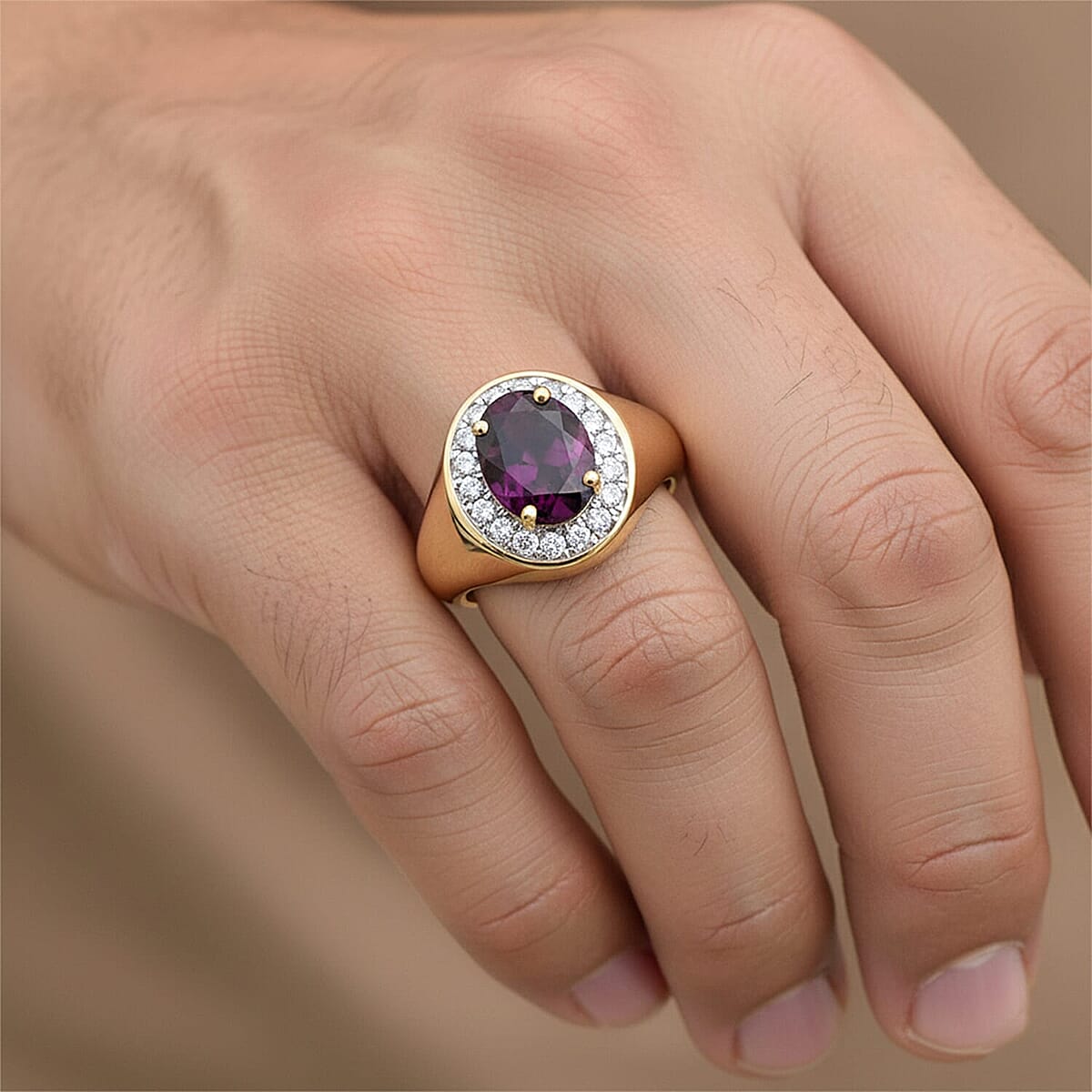 Certified & Appraised Luxoro 10K Yellow Gold AAA Radiant Ember Garnet, Diamond (G-H, I2) (0.29 cts) Men's Ring (Size 10.0) (5 g) 2.49 ctw image number 2