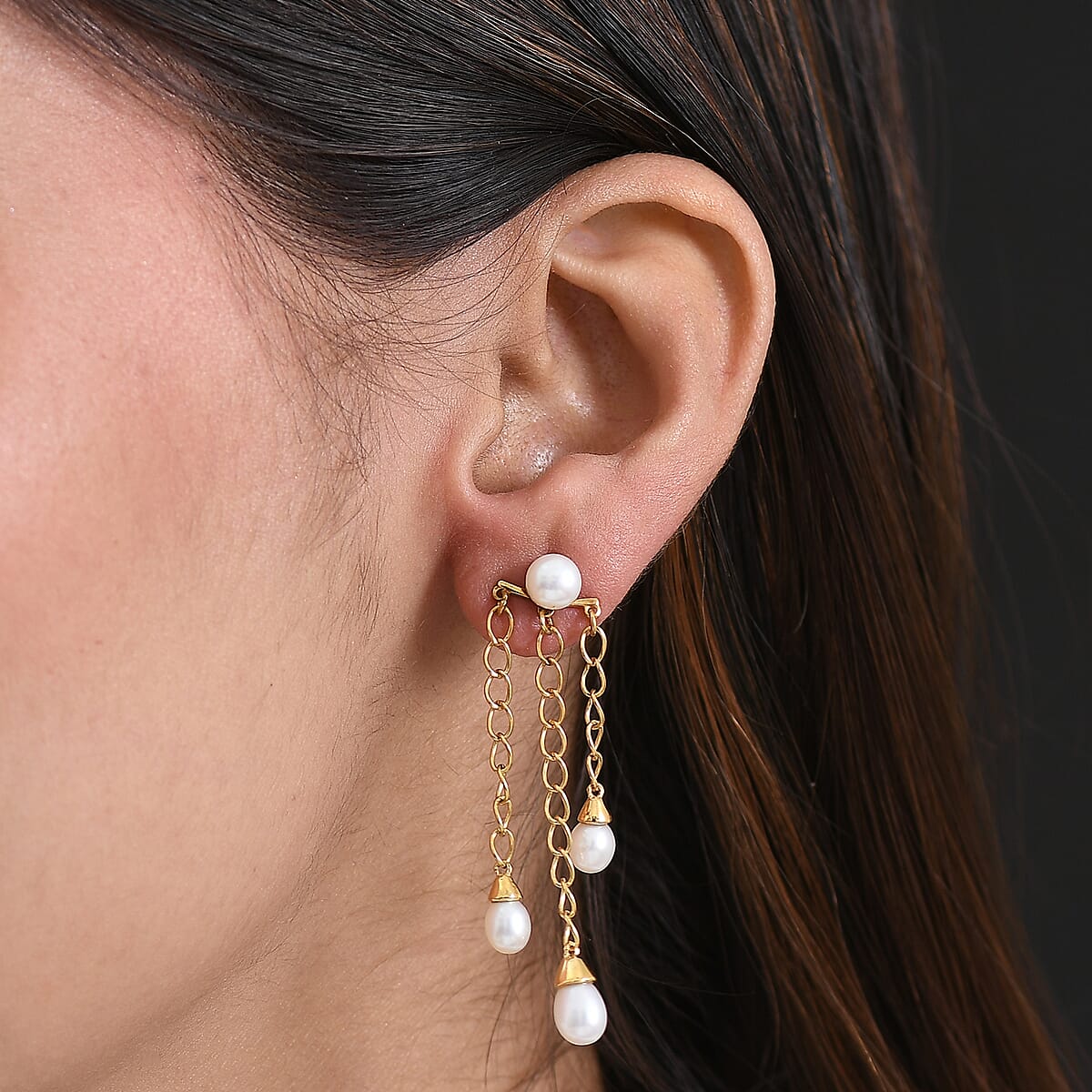 D'Joy Freshwater Pearl Earrings in 18K Vermeil Yellow Gold Over Sterling Silver image number 2