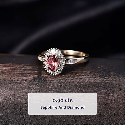 Luxoro Padparadscha Sapphire, Diamond Sunburst Ring in 10K Yellow Gold 0.90 ctw (Size 5.0)