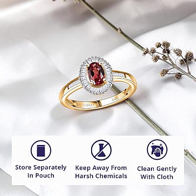 Luxoro Padparadscha Sapphire, Diamond Sunburst Ring in 10K Yellow Gold 0.90 ctw (Size 5.0)